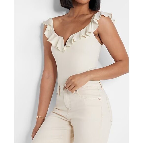 Express Body Contour Compression Silky Ruffle V-Wire Thong Bodysuit XL - Picture 2 of 5